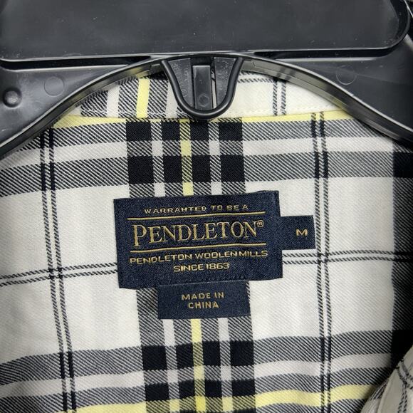 Pendleton Plaid Flannel Shirt Size M White‎ Black Long Sleeve Button Up Cotton - Picture 2 of 7